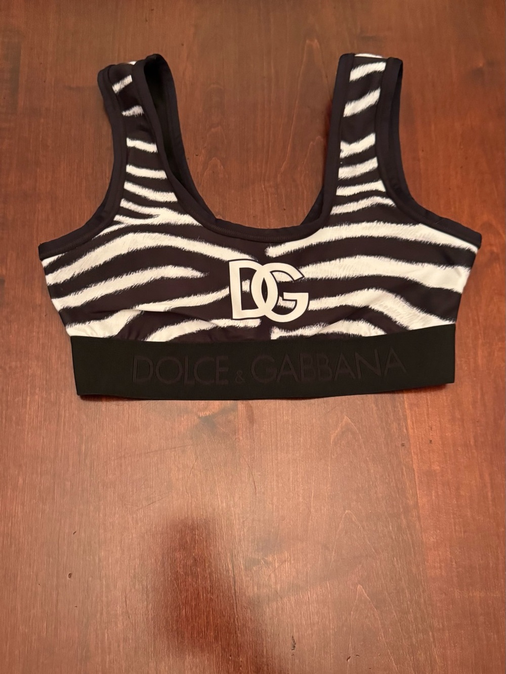 Dolce & Gabbana Black and White Zebra Logo Crop Top